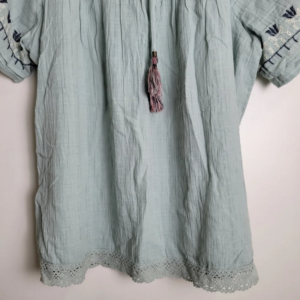 KNOX ROSE Boho Embroidered Gauze Cotton Bobydoll Top L - Picture 4 of 10